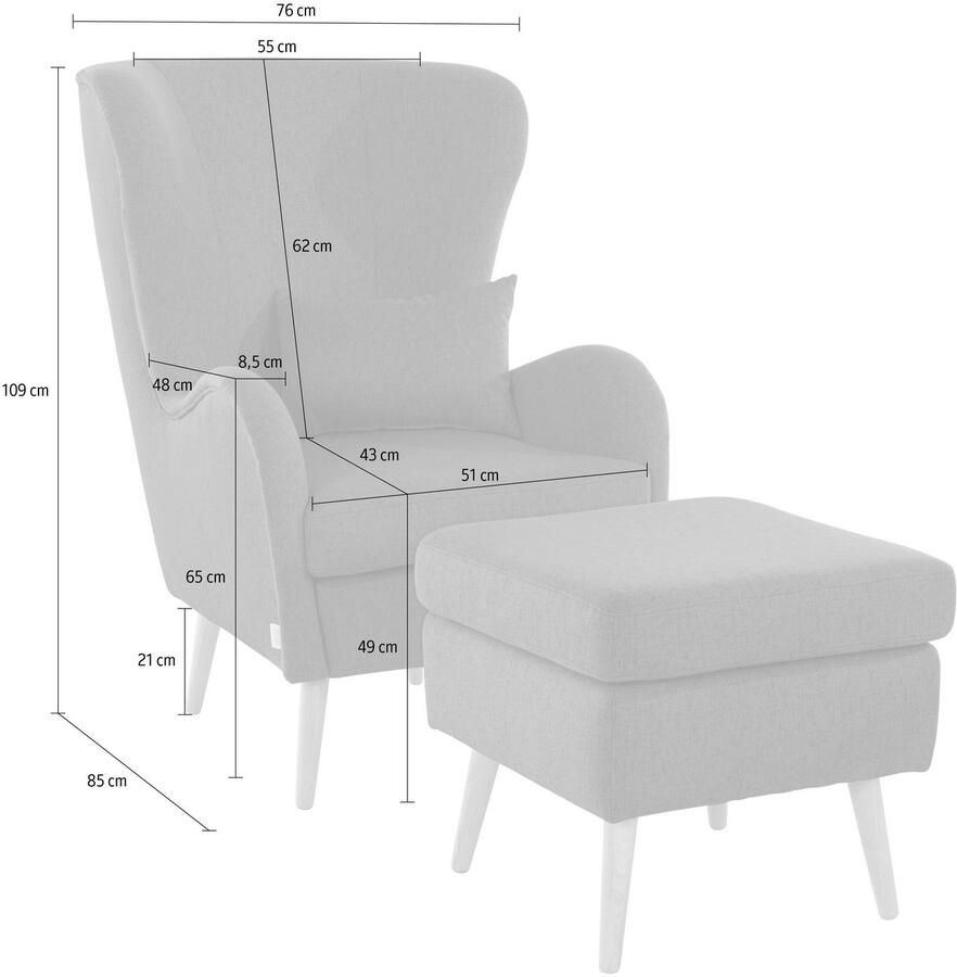 Home affaire Fauteuil Sallito oorfauteuil TV-stoel voor woonkamer ook in velours cord - Foto 2
