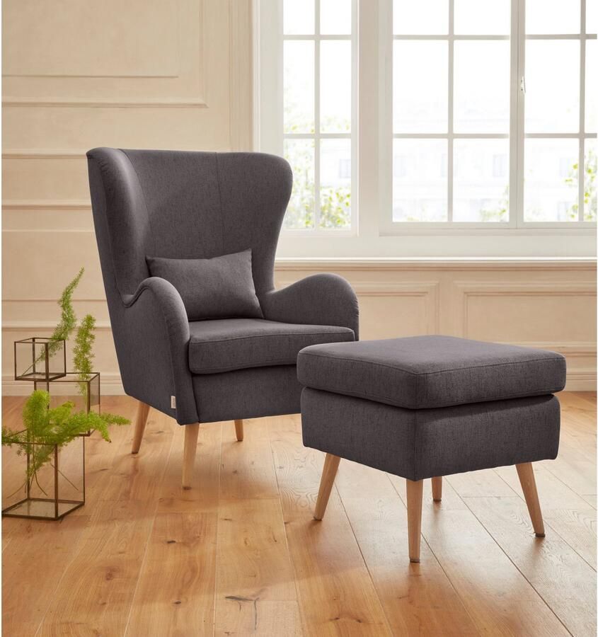 Home affaire Fauteuil Sallito TV-stoel oorfauteuil met Hocker in veel stofkwaliteiten ook in fluweelcord - Foto 4