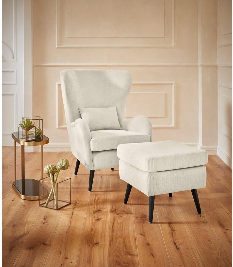 Home affaire Fauteuil Sallito TV-stoel oorfauteuil met Hocker in veel stofkwaliteiten ook in fluweelcord - Foto 4