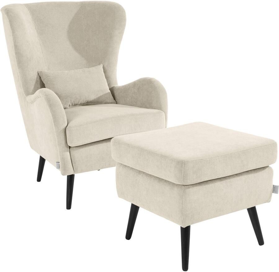 Home affaire Fauteuil Sallito TV-stoel oorfauteuil met Hocker in veel stofkwaliteiten ook in fluweelcord