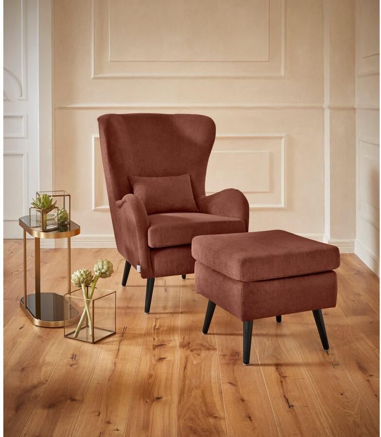 Home affaire Fauteuil Sallito TV-stoel oorfauteuil met Hocker in veel stofkwaliteiten ook in fluweelcord - Foto 4