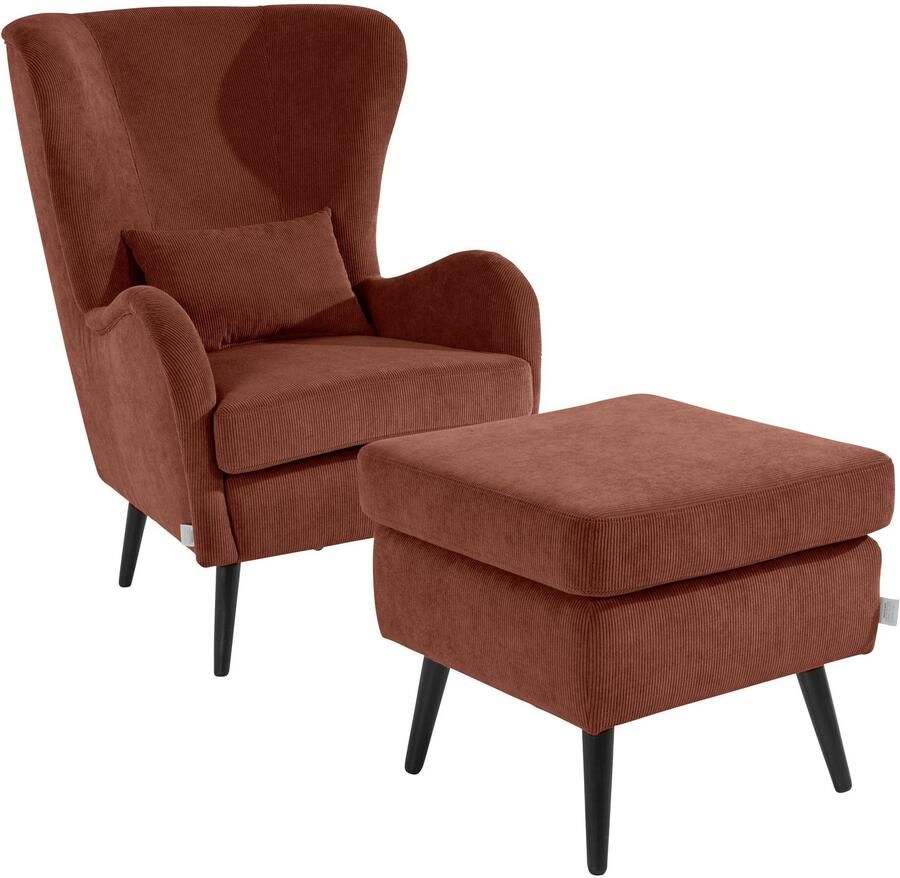 Home affaire Fauteuil Sallito TV-stoel oorfauteuil met Hocker in veel stofkwaliteiten ook in fluweelcord