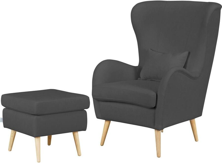 Home affaire Fauteuil Sallito TV-stoel oorfauteuil met Hocker in veel stofkwaliteiten ook in fluweelcord - Foto 6