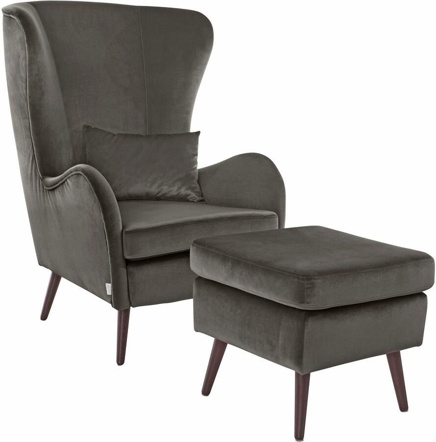 Home affaire Fauteuil Sallito TV-stoel oorfauteuil met Hocker in veel stofkwaliteiten ook in fluweelcord