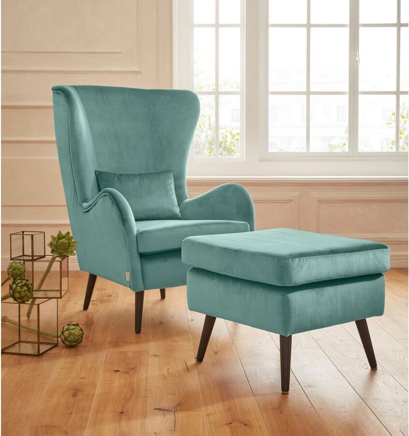 Home affaire Fauteuil Sallito TV-stoel oorfauteuil met Hocker in veel stofkwaliteiten ook in fluweelcord - Foto 4