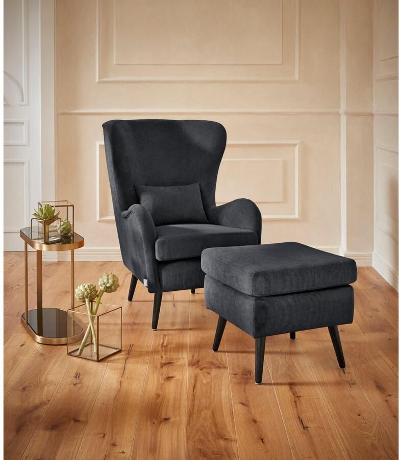 Home affaire Fauteuil Sallito TV-stoel oorfauteuil met Hocker in veel stofkwaliteiten ook in fluweelcord - Foto 4