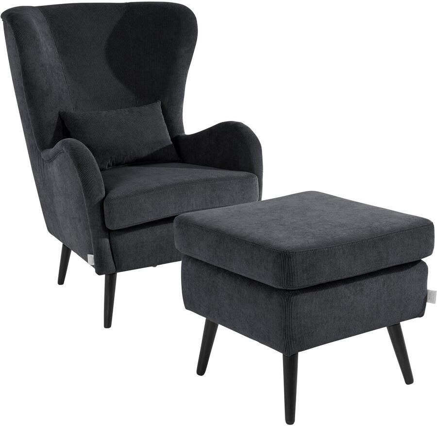 Home affaire Fauteuil Sallito TV-stoel oorfauteuil met Hocker in veel stofkwaliteiten ook in fluweelcord