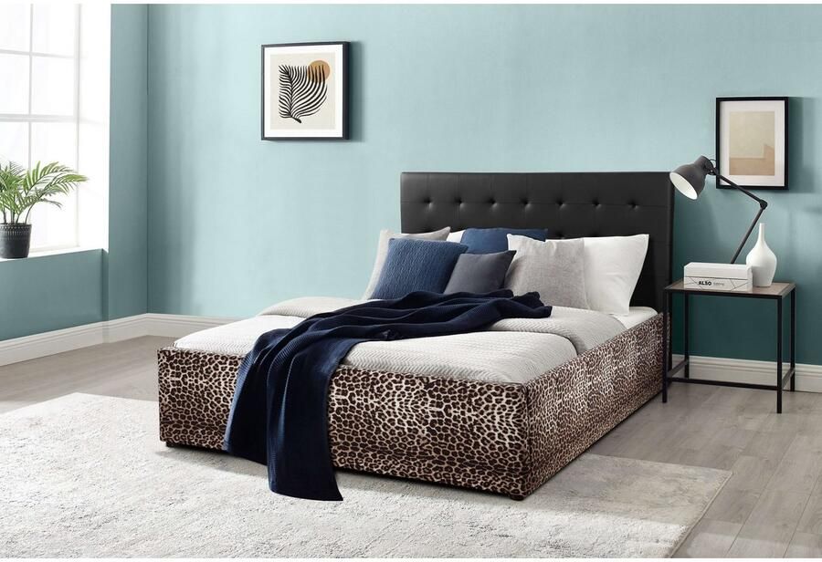 Home affaire Gestoffeerd bed Hamar-Leo OTTO's Choice luipaardbed kunstleer met fluweelstof hoge belastbaarheid! trendy design "luipaard" absolute blikvanger