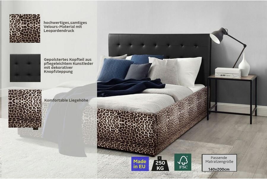 Home affaire Gestoffeerd bed Hamar-Leo OTTO's Choice luipaardbed kunstleer met fluweelstof hoge belastbaarheid! trendy design "luipaard" absolute blikvanger - Foto 2