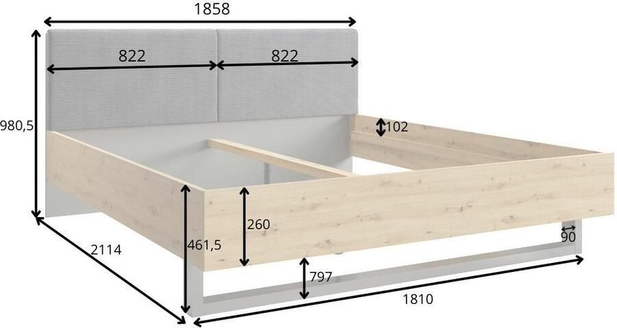 Home affaire Gestoffeerd bed Loreto afmetingen: B D H 185 5 211 98 cm - Foto 4