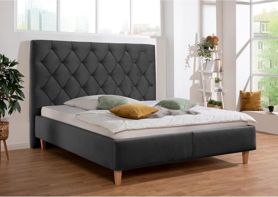 Home affaire Gestoffeerd bed Sunley 140 Kruisstiksel hoofdbordhoogte 142 cm zonder of met matras lattenbodem - Foto 5