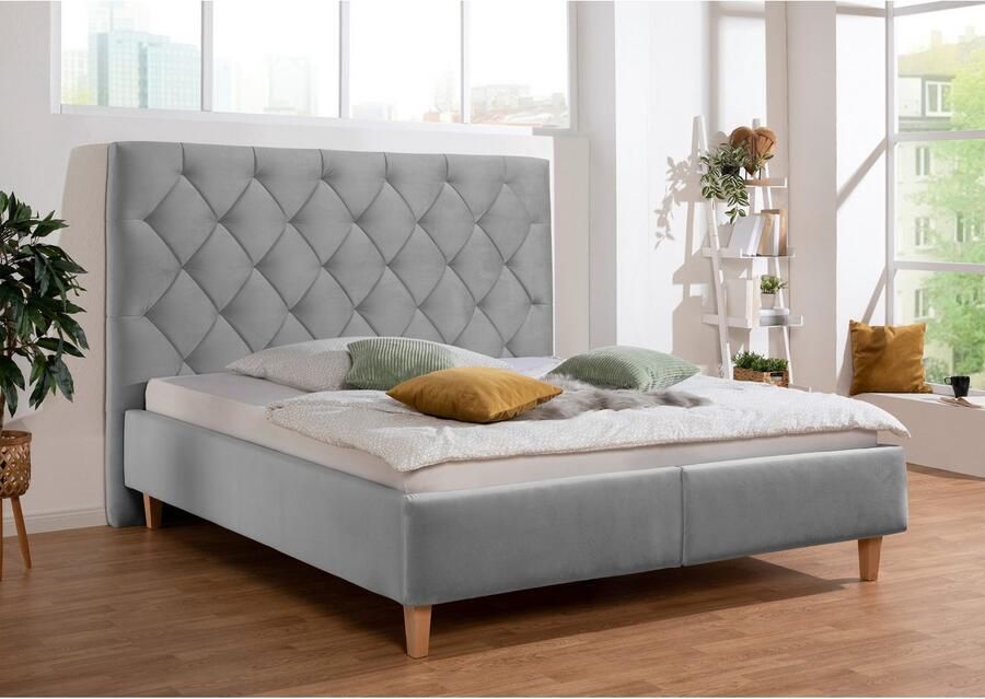 Home affaire Gestoffeerd bed Sunley 140 Kruisstiksel hoofdbordhoogte 142 cm zonder of met matras lattenbodem - Foto 5