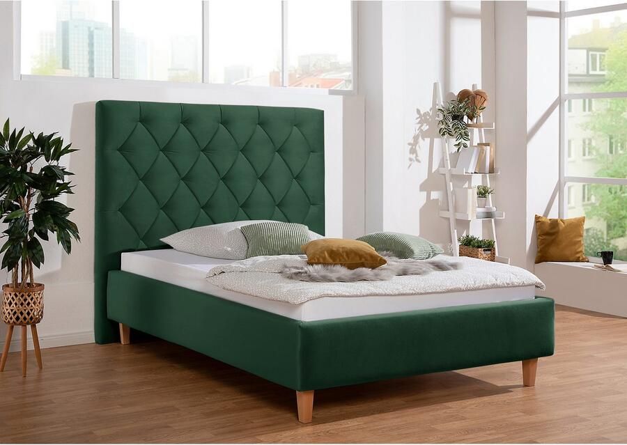 Home affaire Gestoffeerd bed Sunley 140 Kruisstiksel hoofdbordhoogte 142 cm zonder of met matras lattenbodem - Foto 4