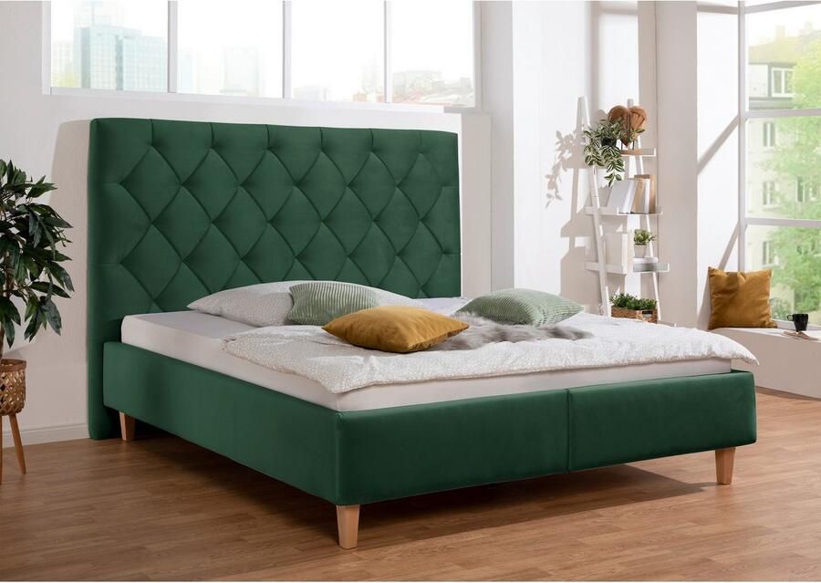 Home affaire Gestoffeerd bed Sunley 140 Kruisstiksel hoofdbordhoogte 142 cm zonder of met matras lattenbodem - Foto 5
