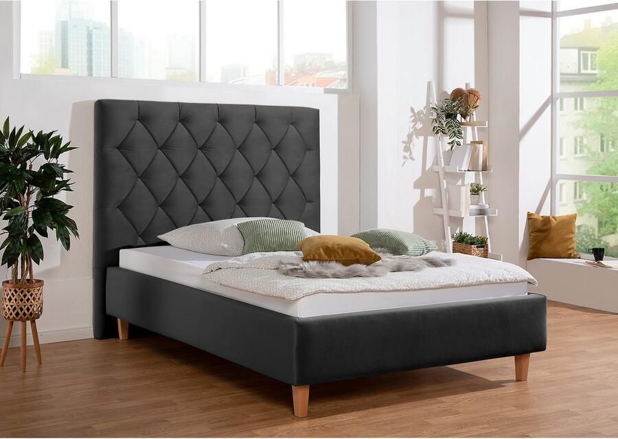 Home affaire Gestoffeerd bed Sunley 140 Kruisstiksel hoofdbordhoogte 142 cm zonder of met matras lattenbodem - Foto 5
