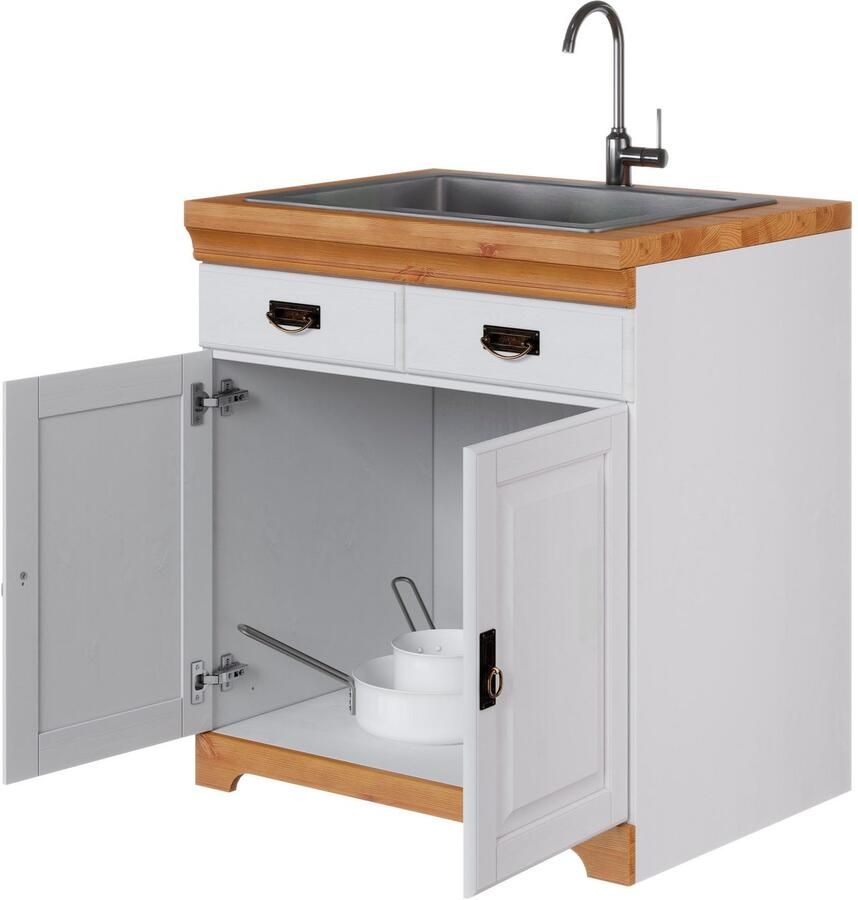 Home affaire Gootsteenkast Rügen Breedte 80 cm massief grenen met 2 deuren