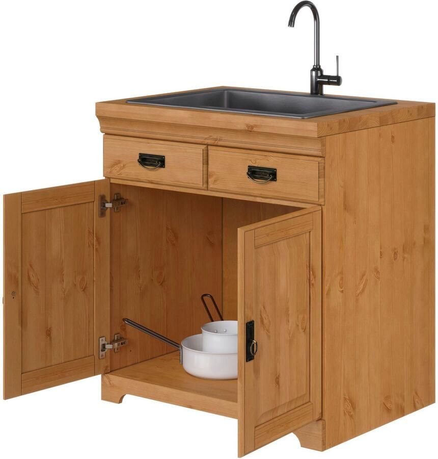 Home affaire Gootsteenkast Rügen Breedte 80 cm massief grenen met 2 deuren