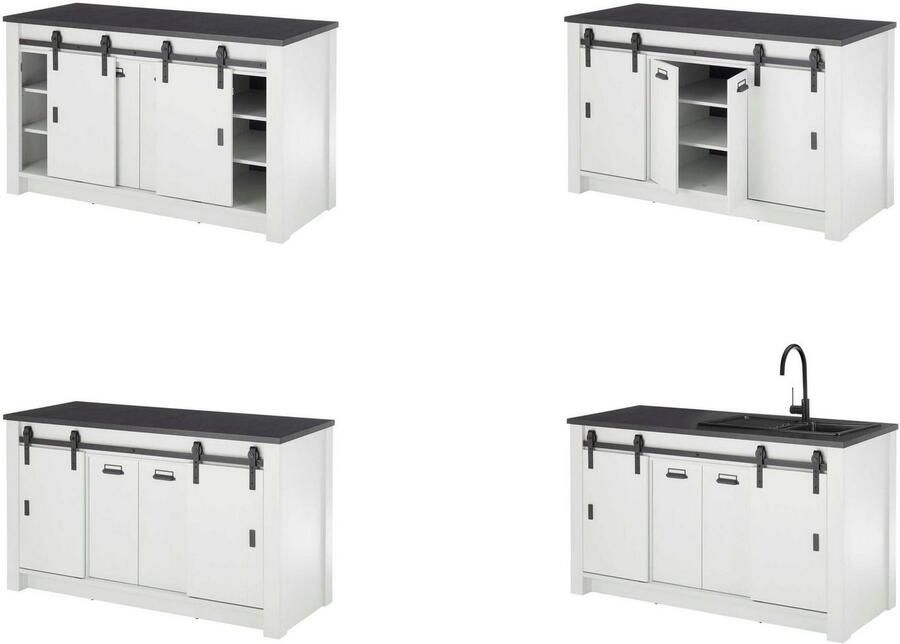 Home affaire Gootsteenkast Sherwood Breedte 161 cm schuurdeurbeslag en apothekersgrepen van metaal - Foto 2