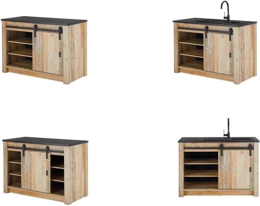 Home affaire Gootsteenkast Sherwood met schuurdeurbeslag van metaal breedte van het werkblad 133 cm - Foto 3