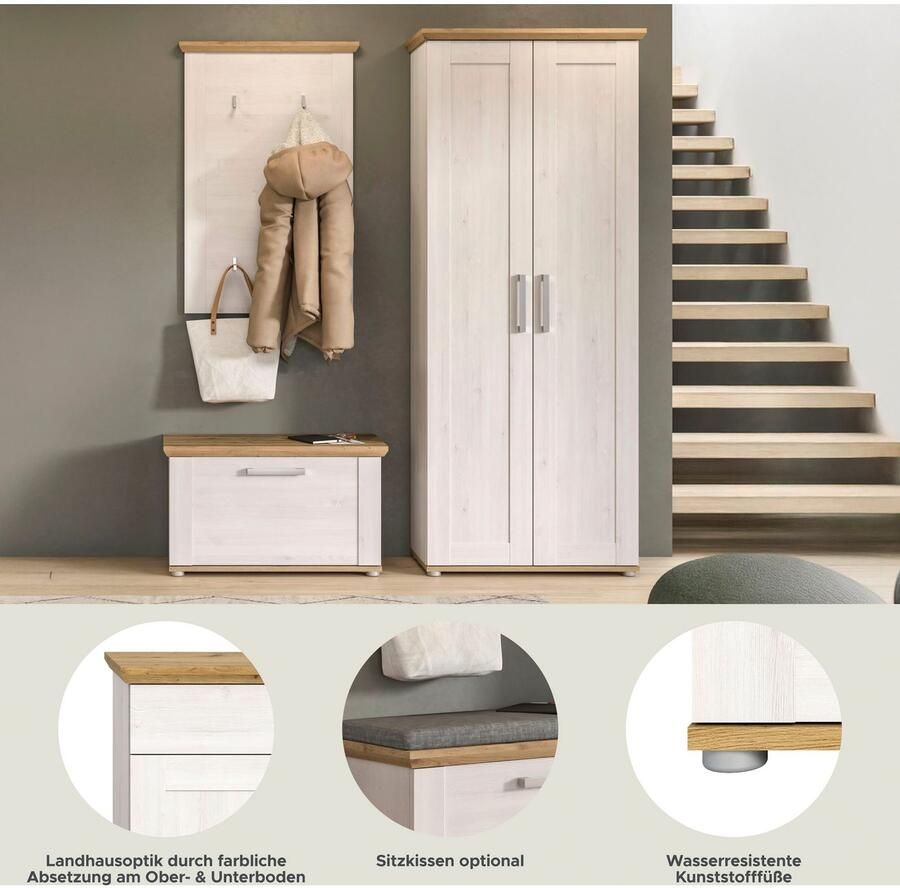 Home affaire Halmeubelset Cosenza Breedte ca. 175 cm 2-kleurig 3-delig bestaande uit: Garderobekombinatie combinatie hal garderobe garderobemeubels (3-delig) - Foto 5
