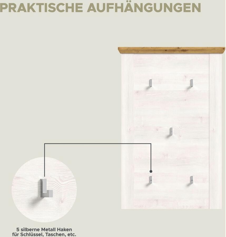 Home affaire Halmeubelset Cosenza Breedte ca. 175 cm 2-kleurig 3-delig bestaande uit: Garderobekombinatie combinatie hal garderobe garderobemeubels (3-delig) - Foto 6