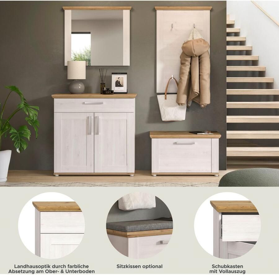 Home affaire Halmeubelset Cosenza Breedte ca. 190 cm 2-kleurig 4-delig bestaande uit: Garderobekombinatie combinatie hal garderobe garderobemeubels (4 stuks) - Foto 5