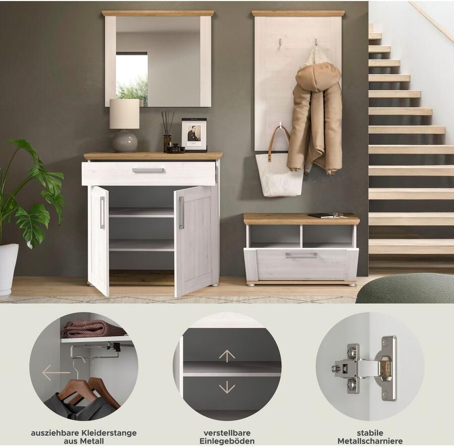 Home affaire Halmeubelset Cosenza Breedte ca. 190 cm 2-kleurig 4-delig bestaande uit: Garderobekombinatie combinatie hal garderobe garderobemeubels (4 stuks) - Foto 6