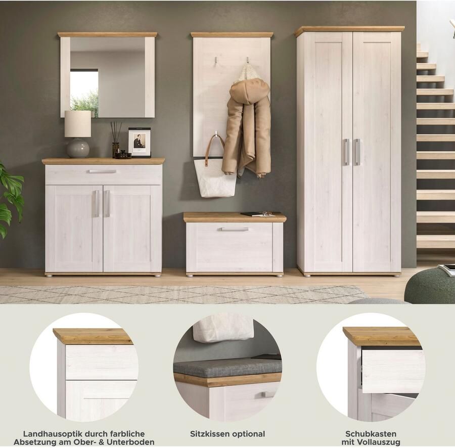 Home affaire Halmeubelset Cosenza Breedte ca. 285 cm 2-kleurig 5-delig bestaande uit: Garderobekombinatie combinatie hal garderobe garderobemeubels (5 stuks) - Foto 5