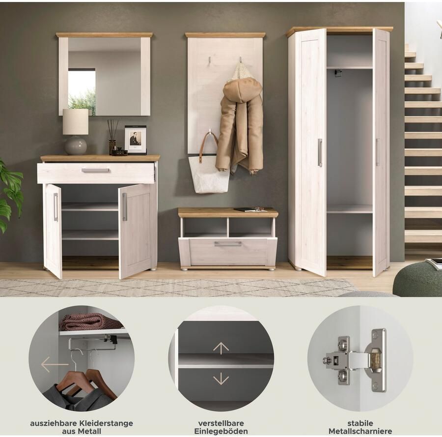 Home affaire Halmeubelset Cosenza Breedte ca. 285 cm 2-kleurig 5-delig bestaande uit: Garderobekombinatie combinatie hal garderobe garderobemeubels (5 stuks) - Foto 4