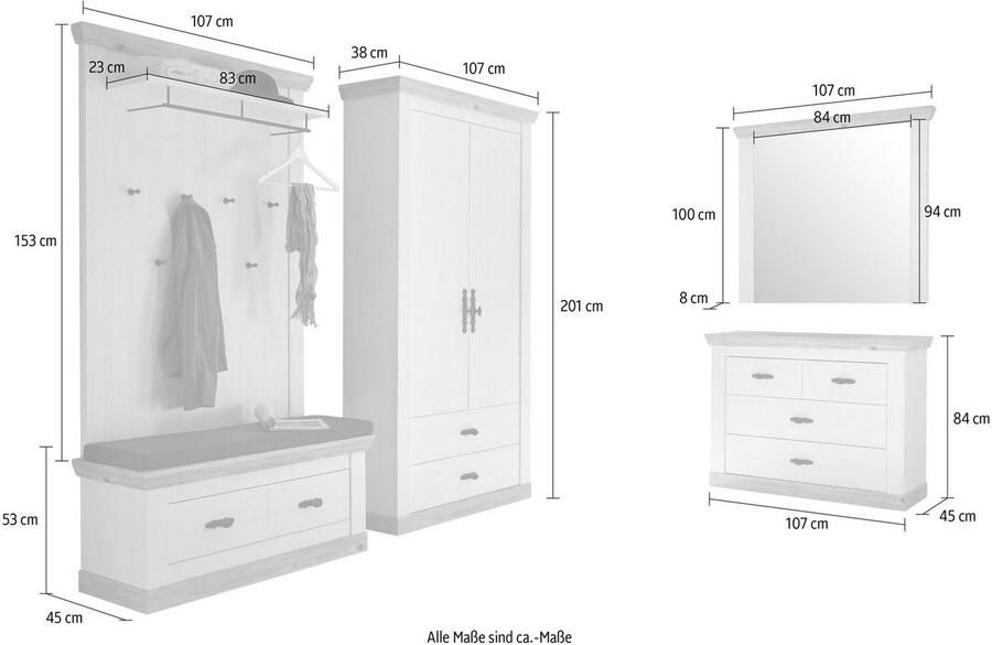 Home affaire Halmeubelset Florence bestaand uit bank paneel kast spiegel en kast (4-delig) - Foto 3