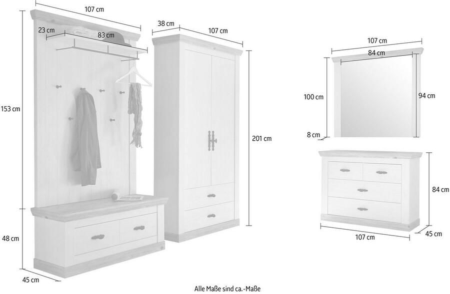 Home affaire Halmeubelset Florence bestaand uit bank paneel kast spiegel en kast (4-delig) - Foto 3