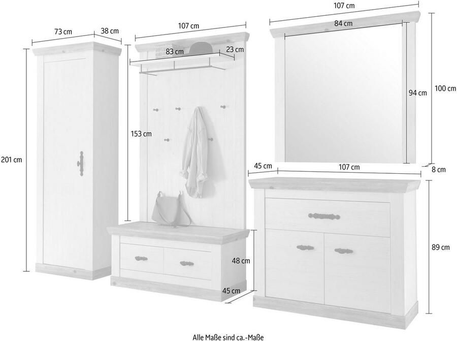 Home affaire Halmeubelset Florence bestaand uit bank paneel spiegel kast en kledingkast (5-delig)