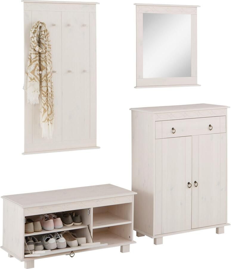 Home affaire Halmeubelset Indra 4-delig set: schoenenbank paneel spiegel commode massief dennenhout (set 4-delig) - Foto 3