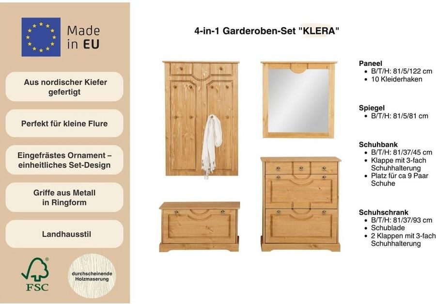 Home affaire Halmeubelset Klera 4-delig van massief grenen fsc -gecertificeerd (set 4-delig) - Foto 6