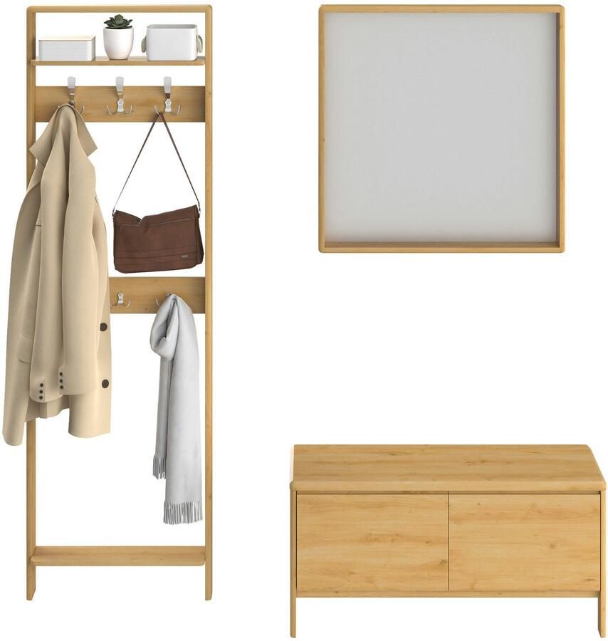 Home affaire Halmeubelset Luven gecertificeerd massief hout bestaande uit een spiegel paneel en ladekast (set)