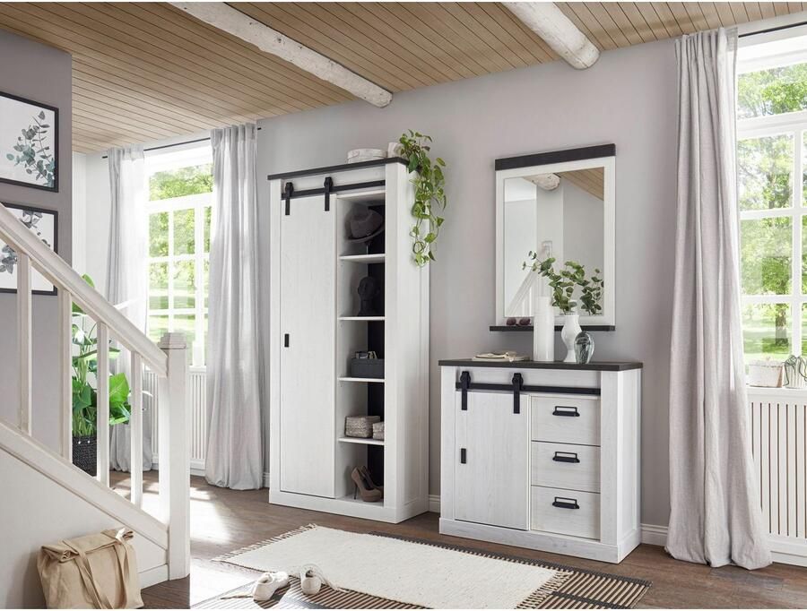 Home affaire Halmeubelset Sherwood met schuurdeurbeslag apothekersgrepen van metaal (3 stuks) - Foto 4