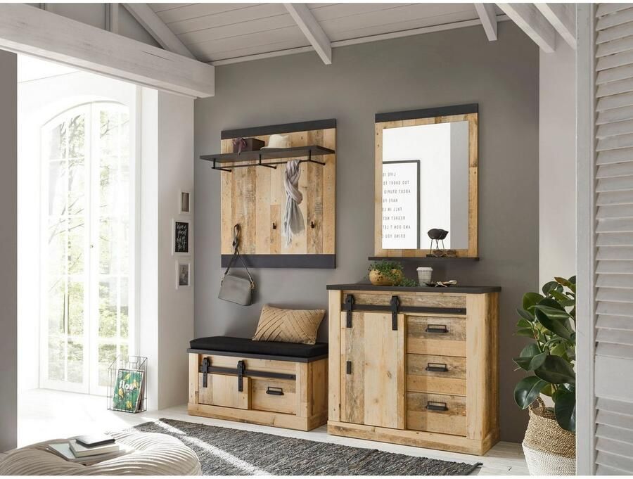 Home affaire Halmeubelset Sherwood met schuurdeurbeslag apothekersgrepen van metaal (4 stuks) - Foto 8