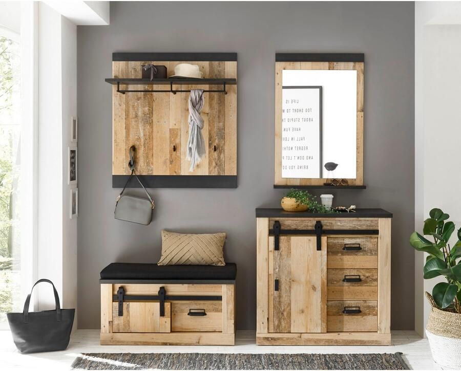 Home affaire Halmeubelset Sherwood met schuurdeurbeslag apothekersgrepen van metaal (4 stuks) - Foto 6