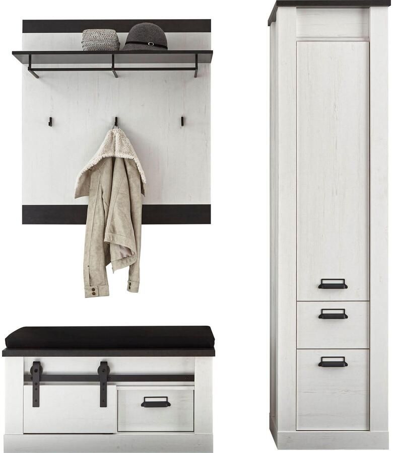 Home affaire Halmeubelset Sherwood met schuurdeurbeslag apothekersgrepen van metaal breedte ca. 164 cm (3-delig) - Foto 2