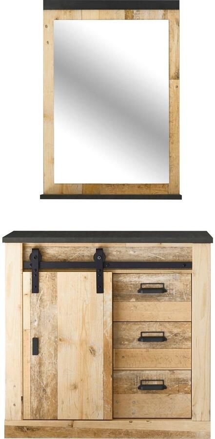 Home affaire Halmeubelset Sherwood met schuurdeurbeslag apothekersgrepen van metaal breedte ca. 93 cm (2-delig) - Foto 9