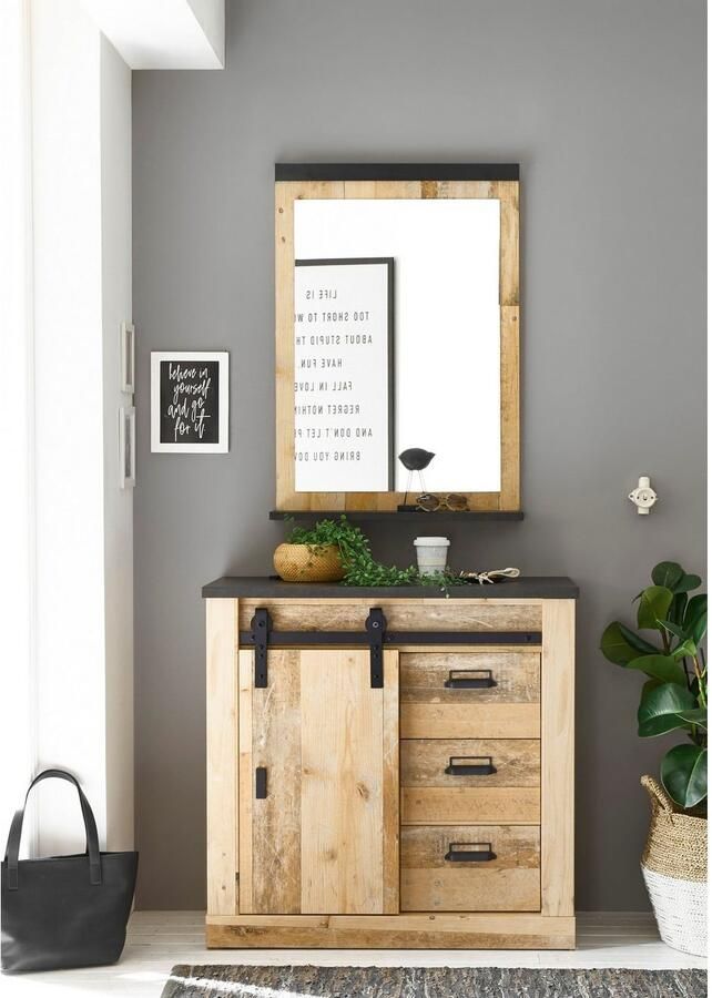 Home affaire Halmeubelset Sherwood met schuurdeurbeslag apothekersgrepen van metaal breedte ca. 93 cm (2-delig) - Foto 5