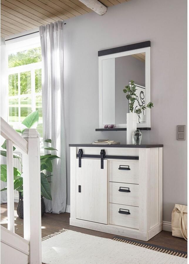 Home affaire Halmeubelset Sherwood met schuurdeurbeslag apothekersgrepen van metaal breedte ca. 93 cm (2-delig) - Foto 5