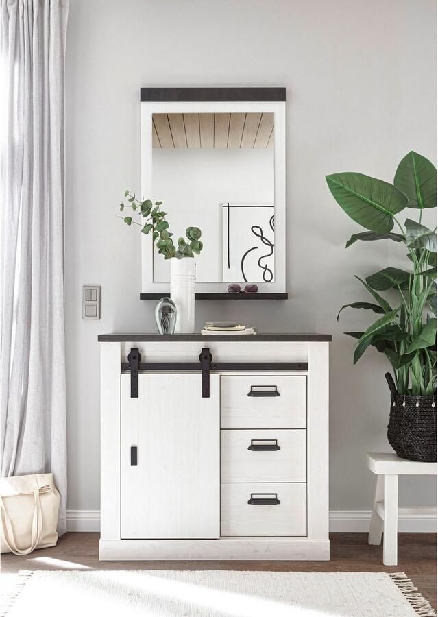 Home affaire Halmeubelset Sherwood met schuurdeurbeslag apothekersgrepen van metaal breedte ca. 93 cm (2-delig) - Foto 6