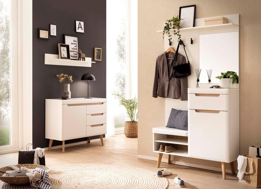 Home affaire Halmeubelset Torge kapstok met opbergruimte garderobekast in Scandic design bevat sideboard garderobe met spiegel en wandplank in twee kleuren (set 3-delig) - Foto 8