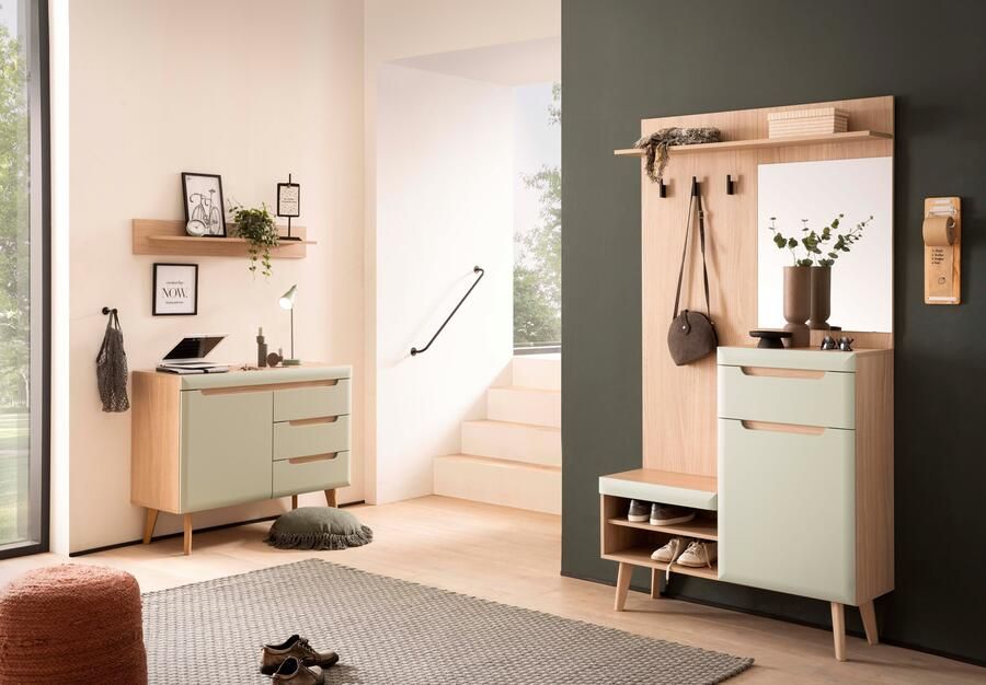 Home affaire Halmeubelset Torge kapstok met opbergruimte garderobekast in Scandic design bevat sideboard garderobe met spiegel en wandplank in twee kleuren (set 3-delig) - Foto 8