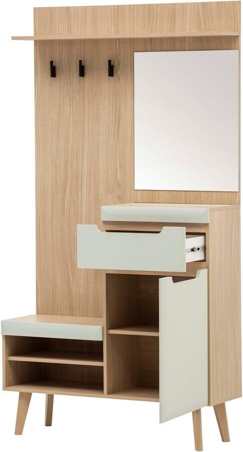Home affaire Halmeubelset Torge kapstok met opbergruimte garderobekast in Scandic design bevat sideboard garderobe met spiegel en wandplank in twee kleuren (set 3-delig) - Foto 6