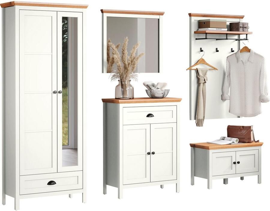 Home affaire Halmeubelset Vienna Set bestaande uit: kast commode schoenenbank spiegel en paneel (5 stuks) - Foto 8