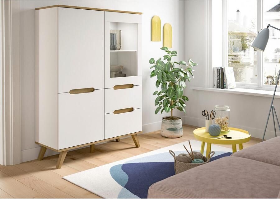 Home affaire Highboard Alesund Hoogte 140 cm 2 Deuren 1 Lade conische voet Scandi-look - Foto 3