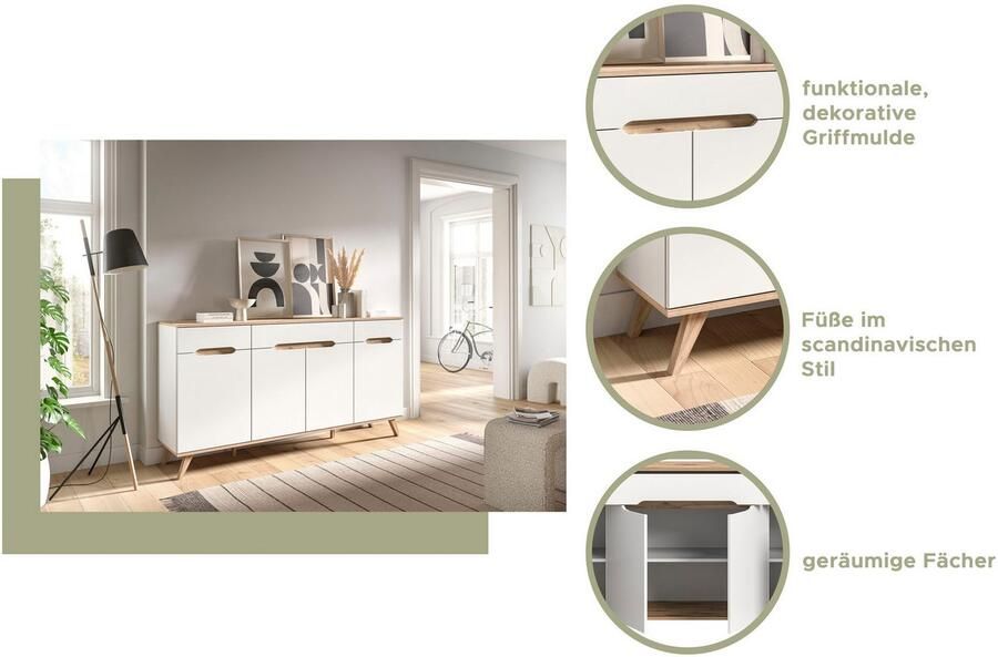 Home affaire Tv-meubel Alesund Breedte 140 cm 1 Deurtje 1 Lade conische voet Scandi-look TV-meubelen TV-kast TV-lowboard mediaboard woonmeubelen - Foto 3