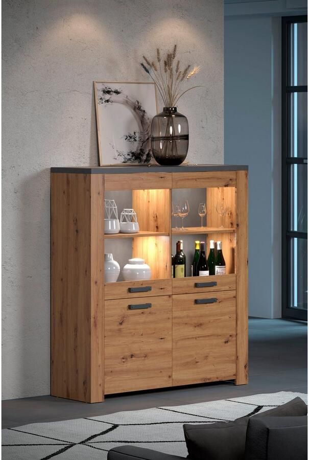Home affaire Highboard Ambres Vitrine echt houtlook ca. Afmetingen BxH: 127x139 cm (1 stuk) - Foto 7